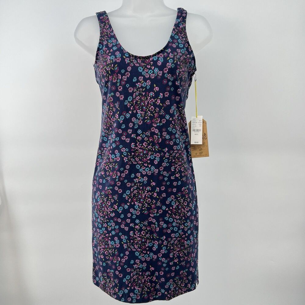 Billabong Womens M Blue Floral Racerback Tank Sundress Beach Surfer Knee Length